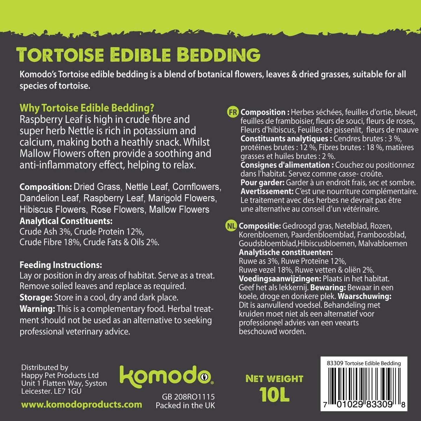 Komodo Tortoise Edible Bedding Botanical Herbs & Leaves 10ltr