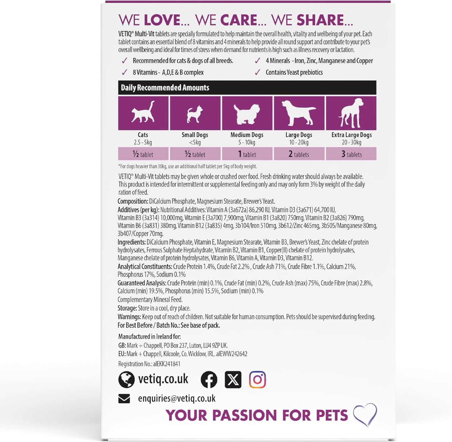 Vetiq Multi-Vit Tablets For Cats & Dogs 45 Tablets