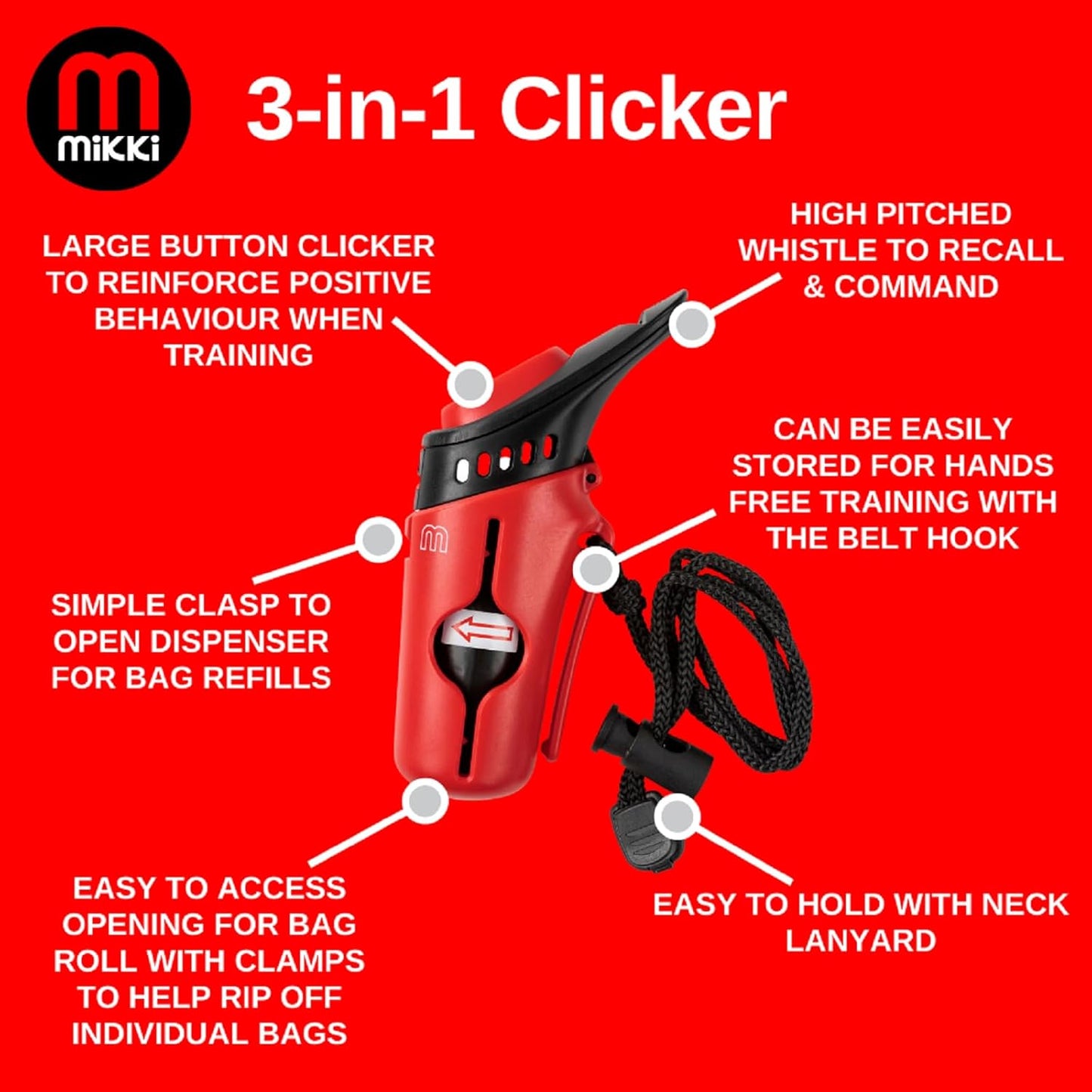 Mikki 3 In 1 Whistle Clicker & Poo Bag Dispenser