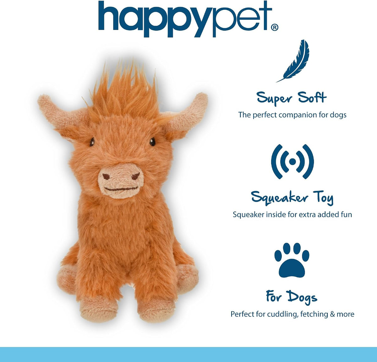 Happypet Highland Cow Brown Small Squeaky Dog Toy