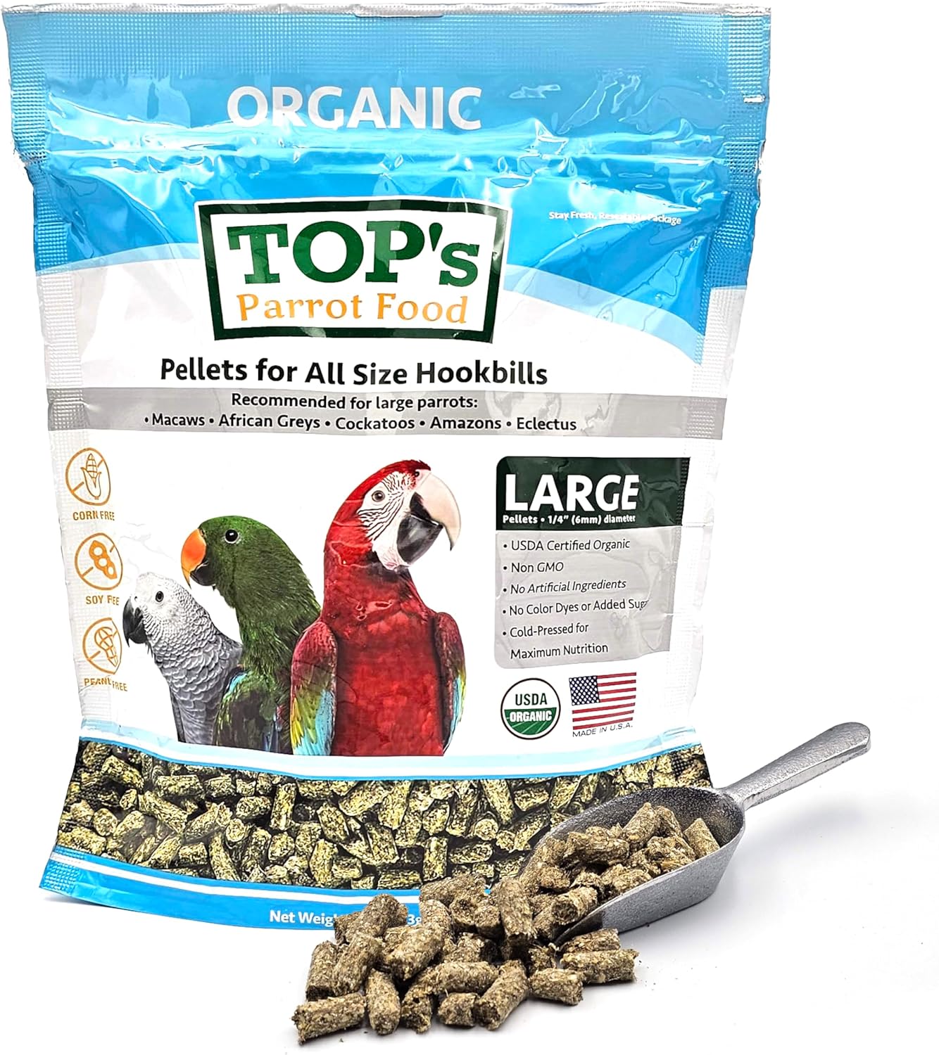 Top's Organic Parrot Food 1Lb Large Pellets