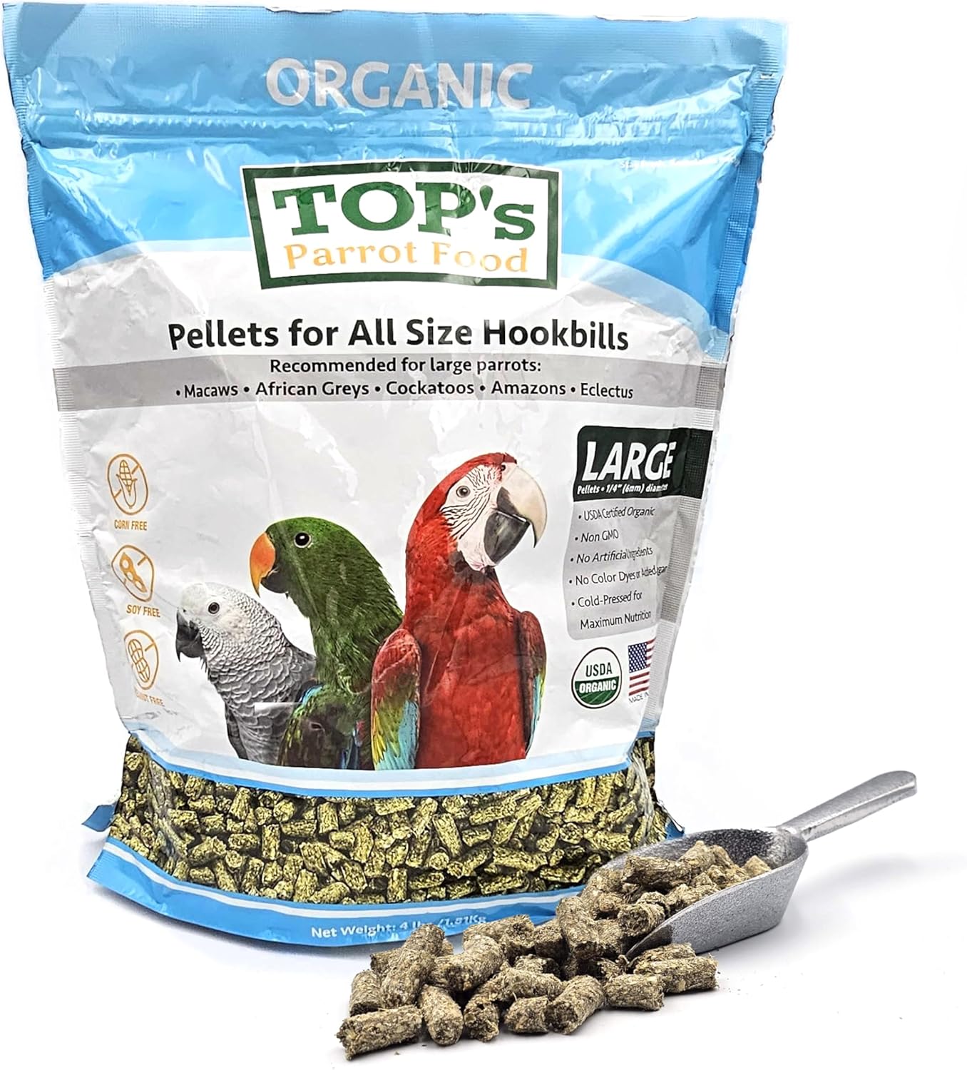 Top's Organic Parrot Food Large Pellets 1.81kg