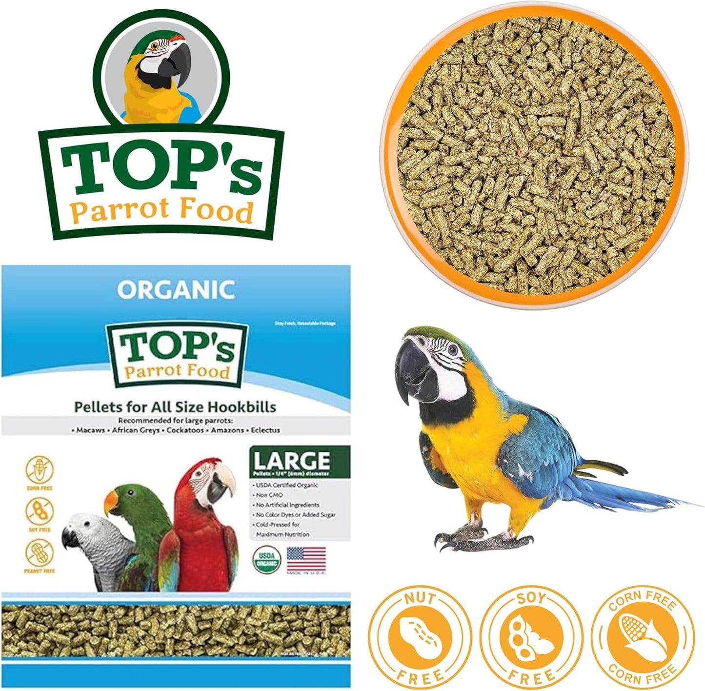 Top's Organic Parrot Food Large Pellets 1.81kg