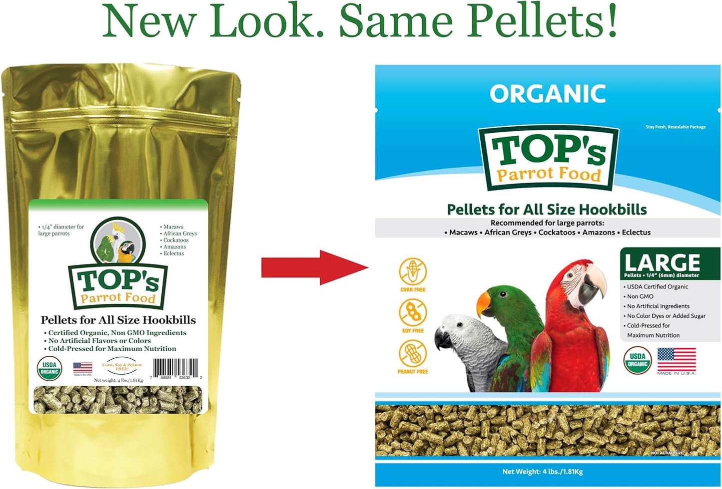 Top's Organic Parrot Food Large Pellets 1.81kg
