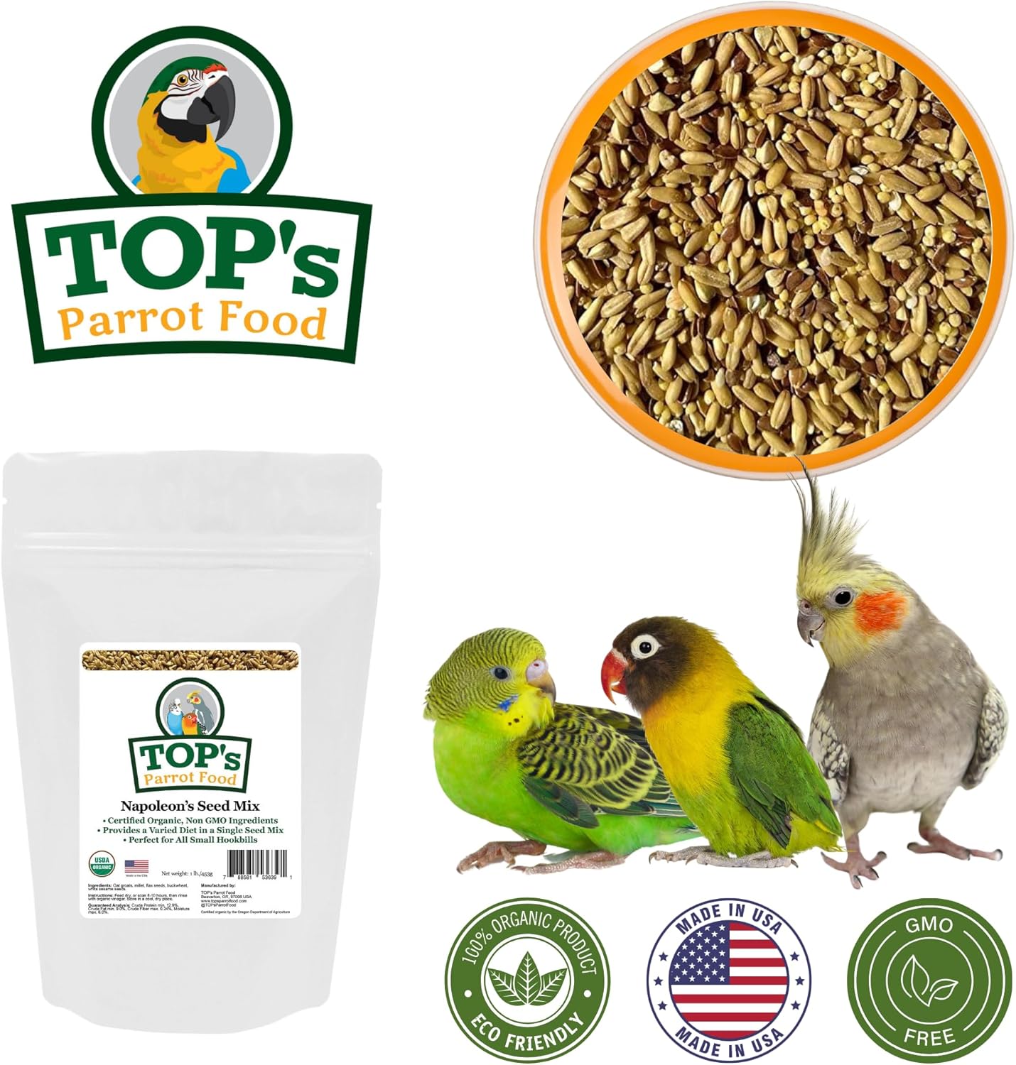 Top's Napoleon Small Parrots Seed & Soaking Mix 1lb