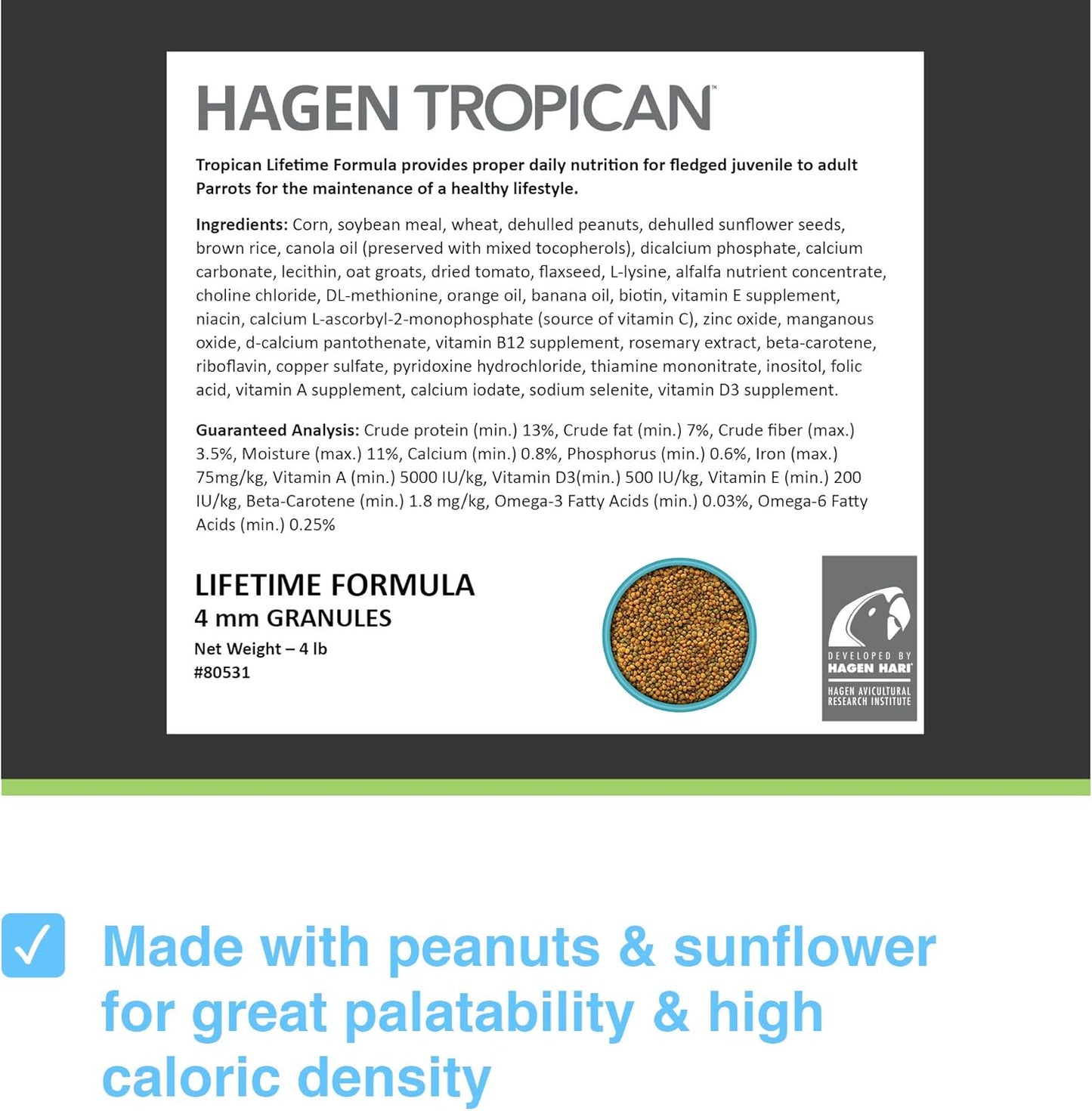 Hari Tropican Lifetime Parrot Granules 4mm 1.8kg