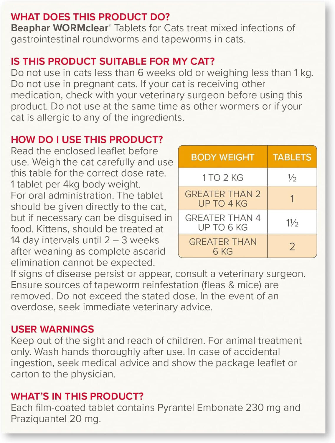 Wormclear Cat 4 Tablets