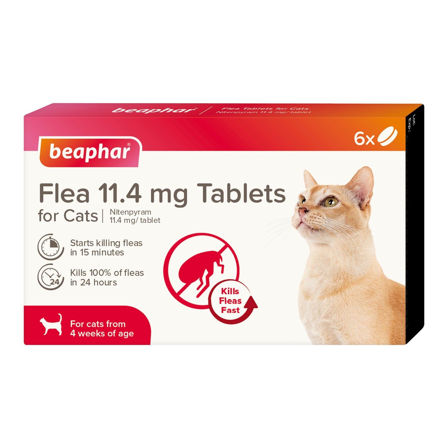 Beaphar Flea 11.4mg Tablets For Cats 6 Tablets, Fast Acting Kills Fleas Within 24hours