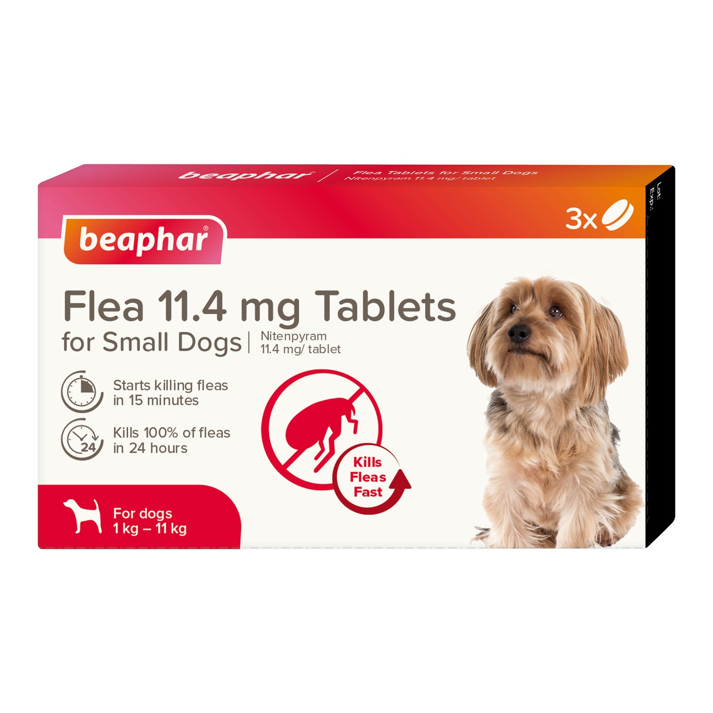 Beaphar Flea 11.4mg Tablets For Small Dogs 3 Tablets, Fast Acting Kills Fleas Within 24hours