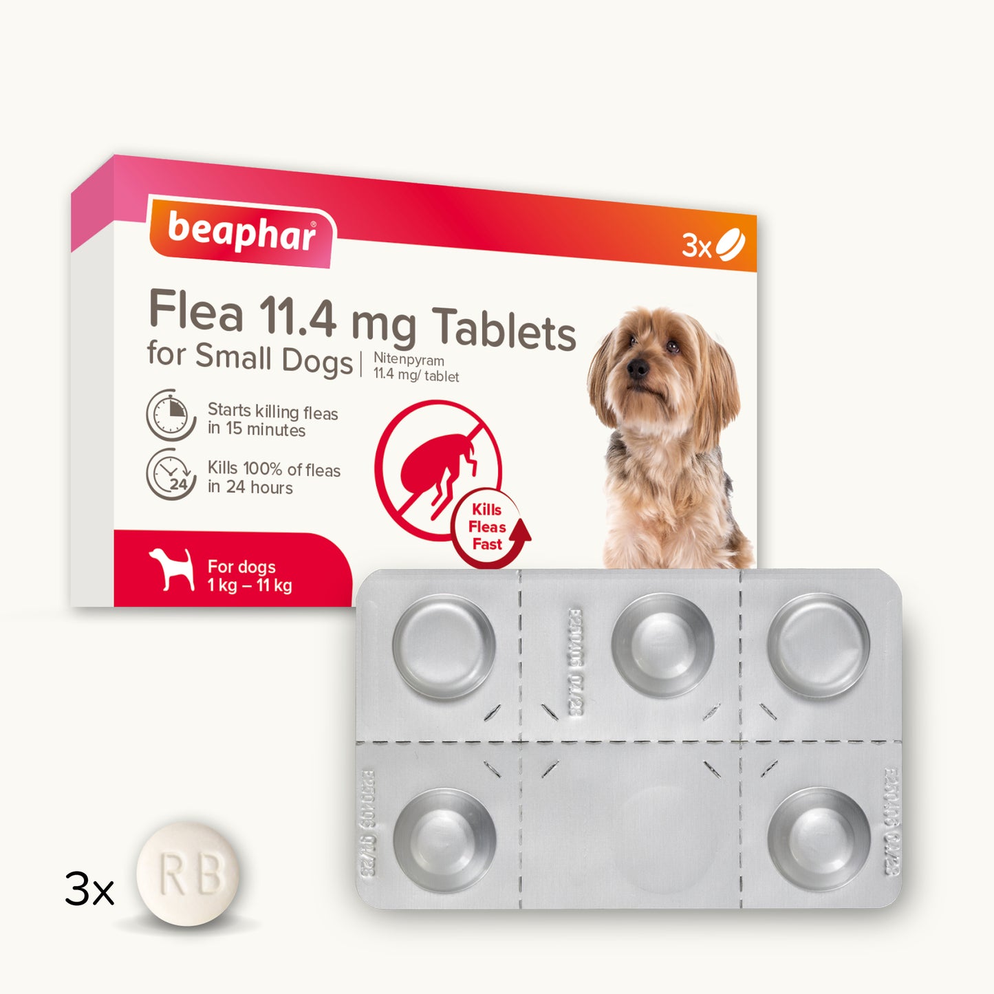 Beaphar Flea 11.4mg Tablets For Small Dogs 3 Tablets, Fast Acting Kills Fleas Within 24hours