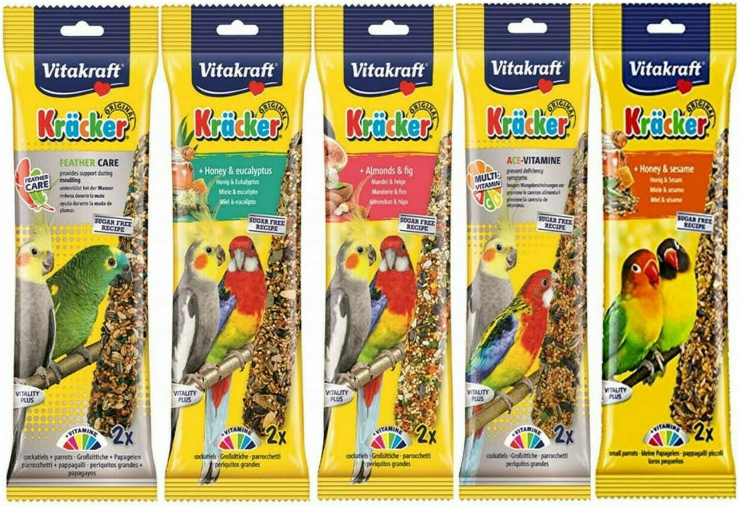 Vitakraft Mixed Variety Cockatiel Parakeet Bird Seed Treats 5 Flavours, Case Of 5 (10 Sticks)