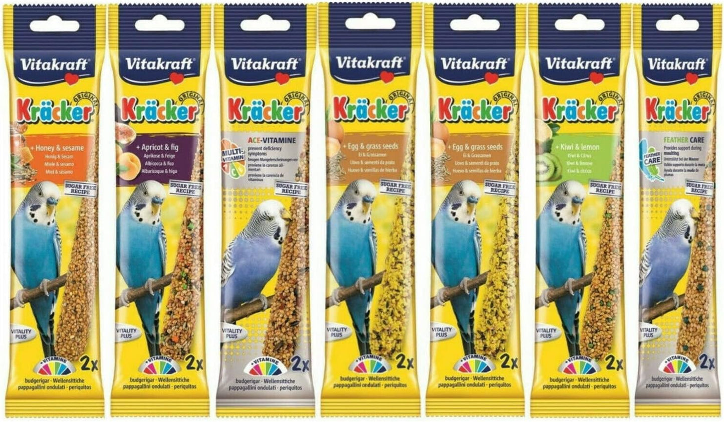 Vitakraft Mixed Variety Budgie Kracker Seed Treat Sticks 6 Flavours, Case Of 7