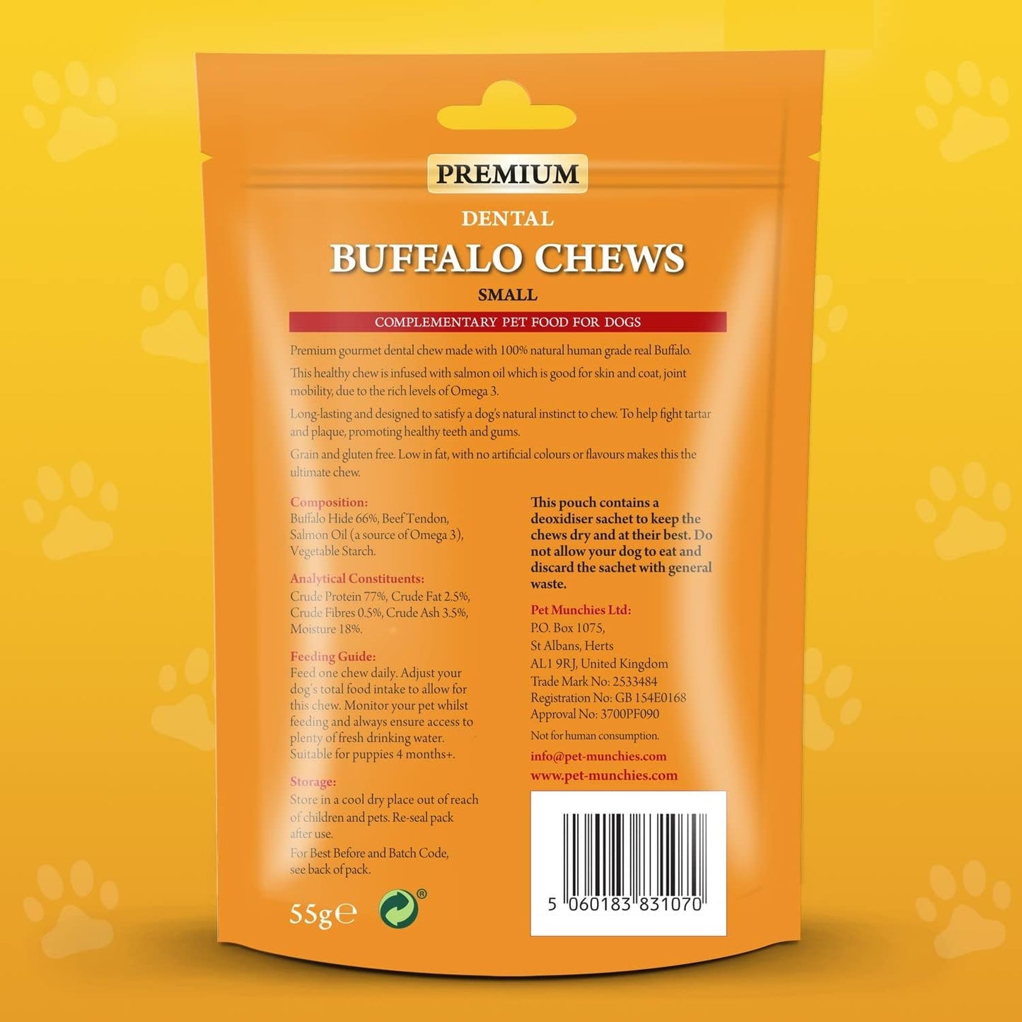 Pet Munchies Dental Buffalo Chews Small 4pcs 55g