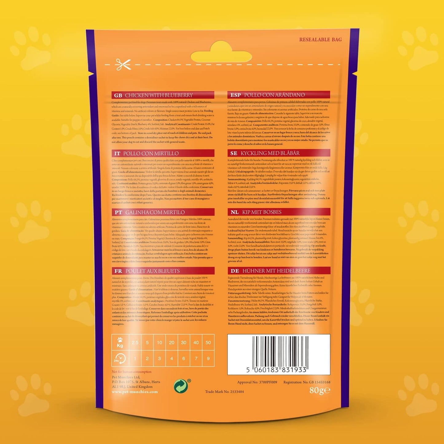 Pet Munchies Chicken Sticks With Blueberry 80g