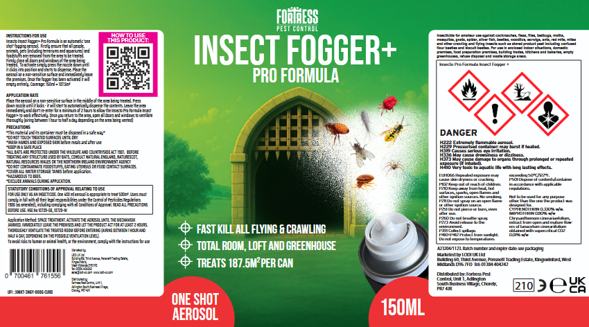 Fortress Pest Control Insect Fogger+ Pro Formula Insect Flea Killer 150ml