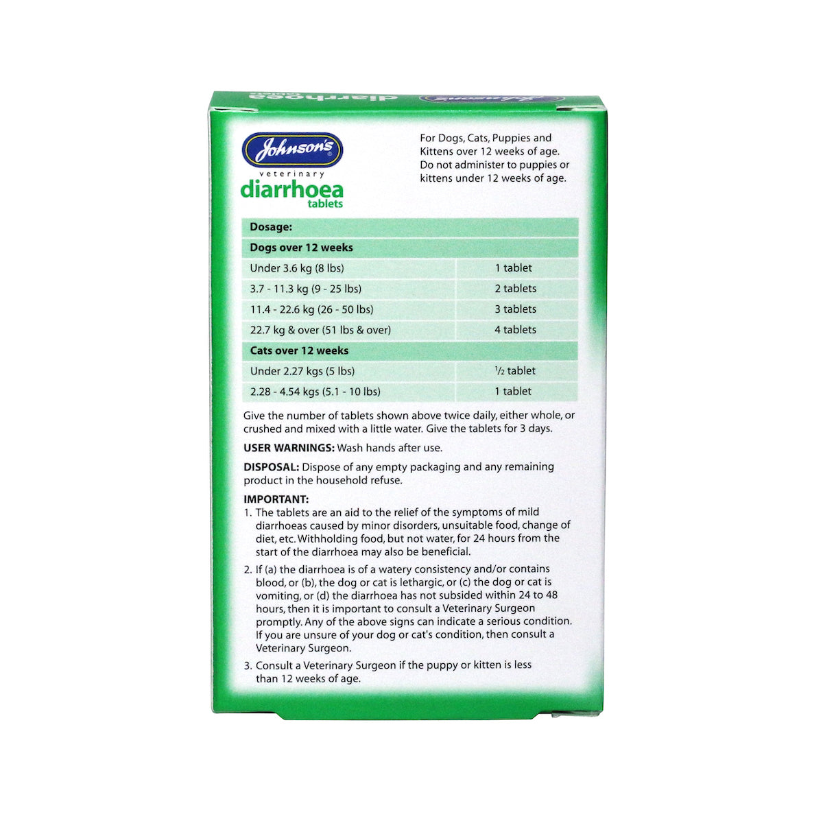 Johnson's Veterinary Diarrhoea Tablets 12 Tablets