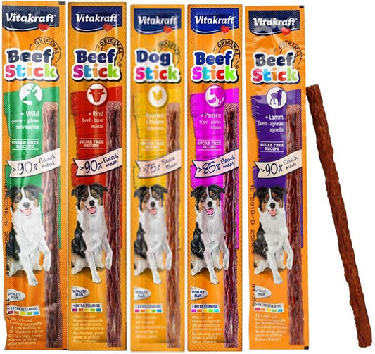 Vitakraft Mixed Variety Dog Beef Sticks Soft Meaty Treats 5 Flavours, Case Of 50