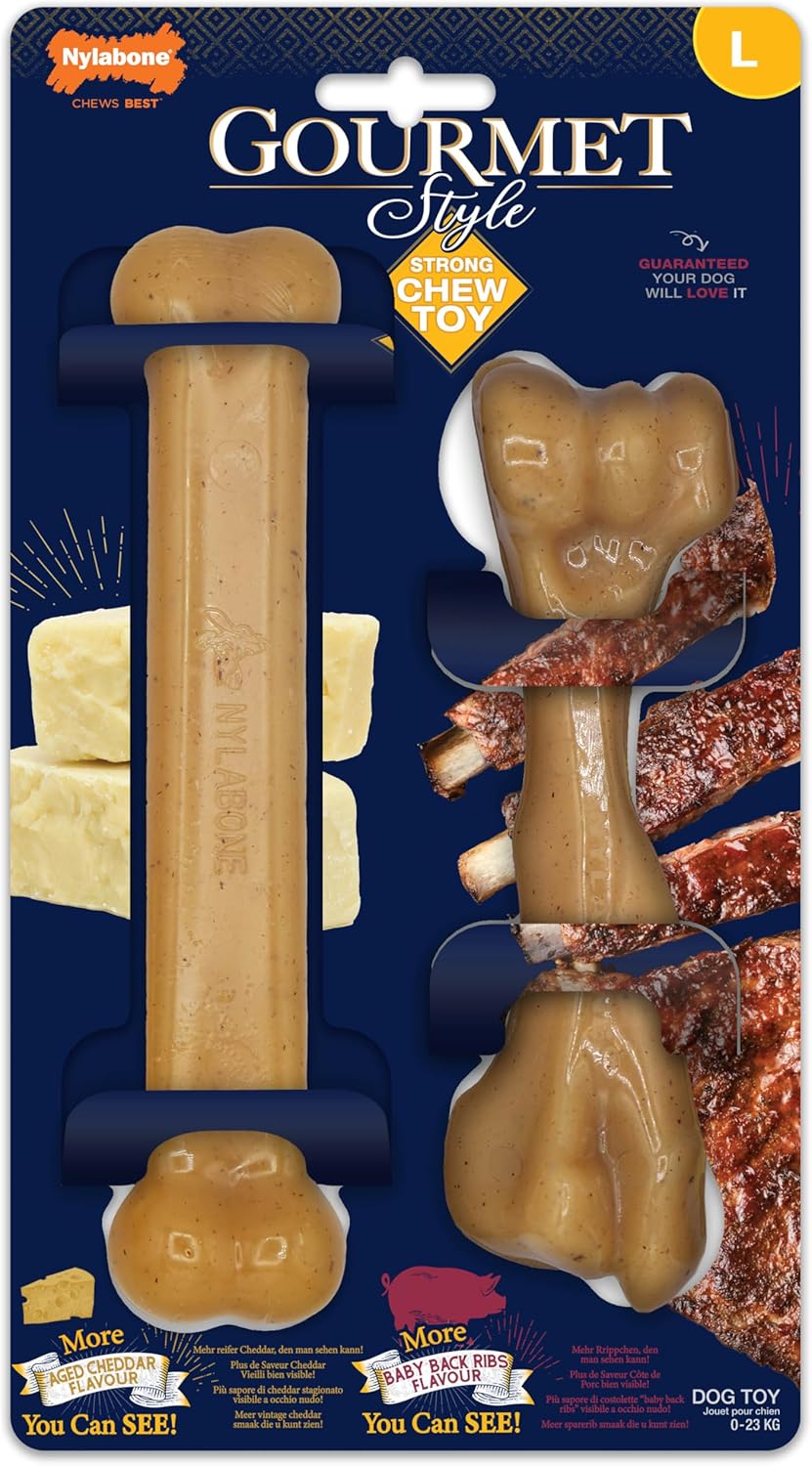 Nylabone Gourmet Cheddar & Pork Back Ribs Large Twin Pack