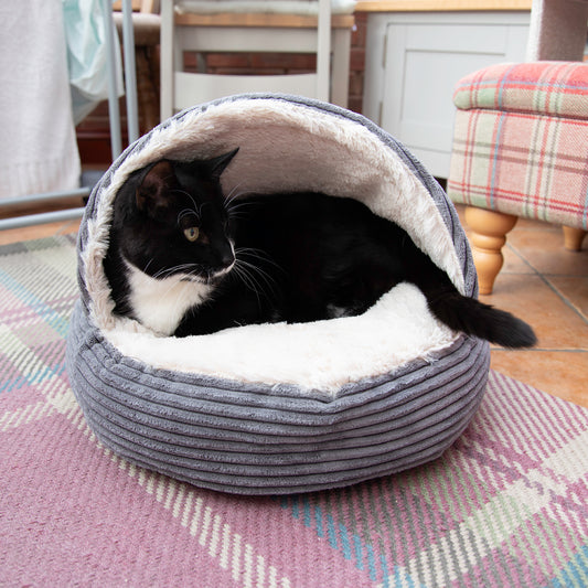 Rosewood Grey Jumbo Cord Cosy Cat Cave Bed