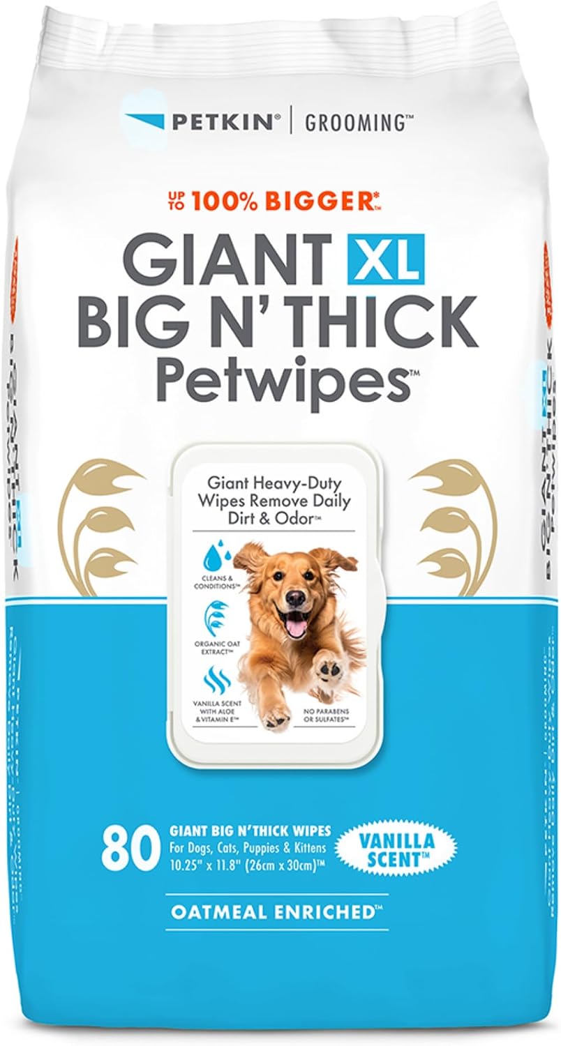 Petkin Giant XL Big 'N' Thick Petwipes Vanilla Scent 80 Wipes