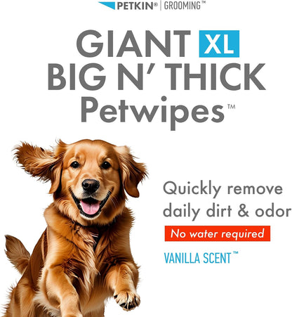 Petkin Giant XL Big 'N' Thick Petwipes Vanilla Scent 80 Wipes