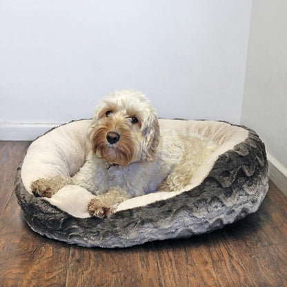 Rosewood 40 Winks Cream / Grey Plush Oval Bed 32"