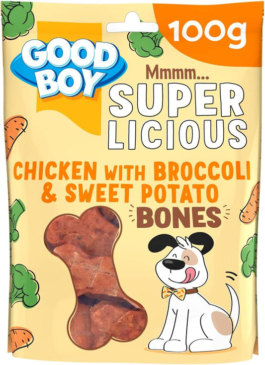 Good Boy Super Licious Chicken & Broccoli Sweet Potato Bones 100g