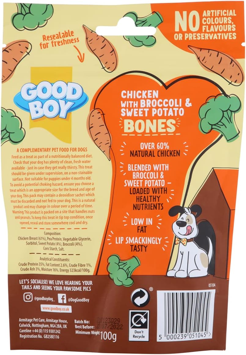 Good Boy Super Licious Chicken & Broccoli Sweet Potato Bones 100g