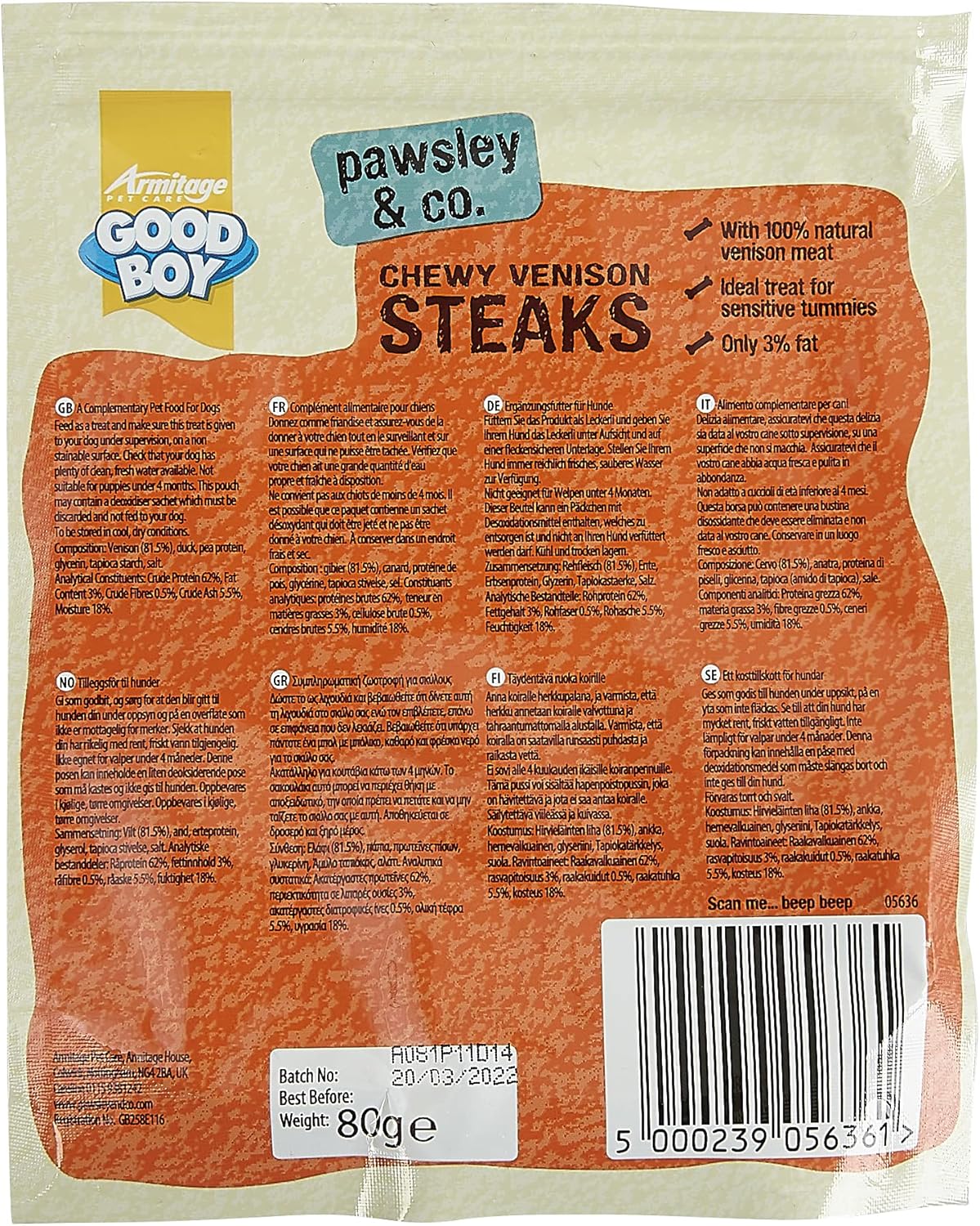 Good Boy Chewy Venison Steaks 80g