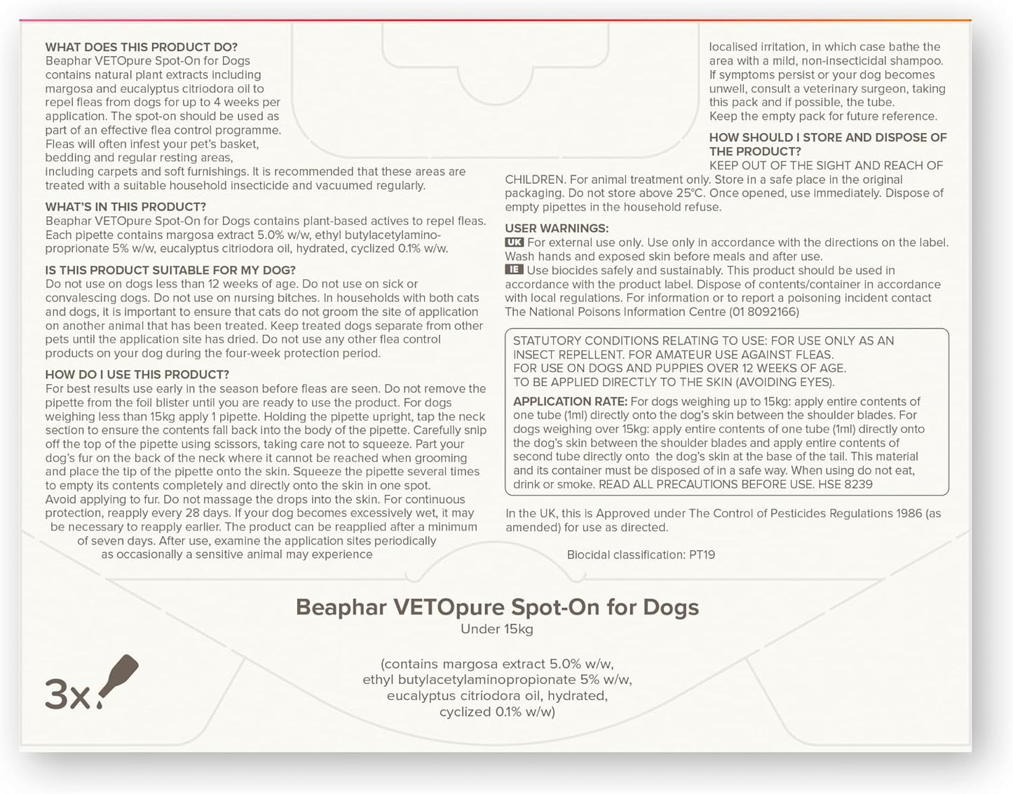 Beaphar Vetopure Spot On For Dogs 12 Week Treatment