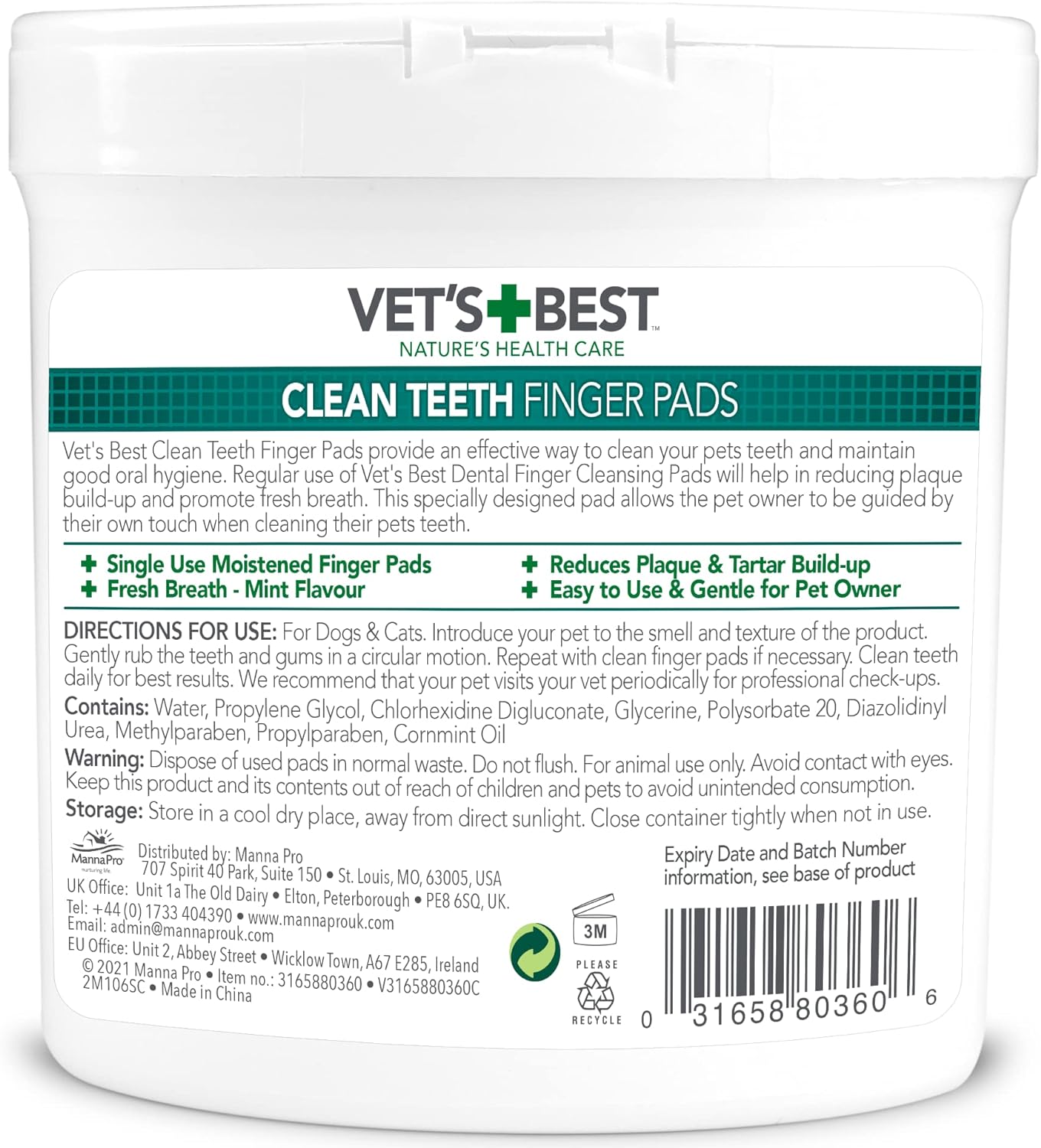 Vets Best Clean Teeth Finger Pads 50 Pad Tub