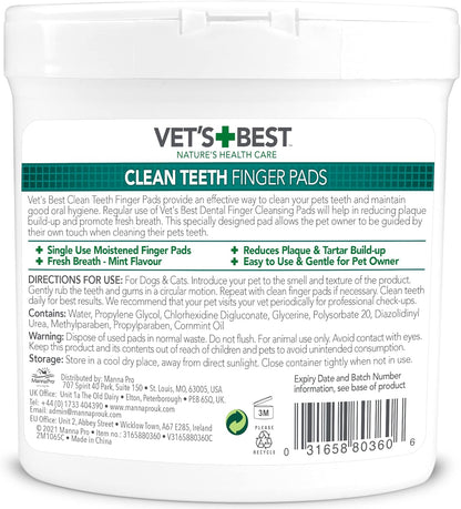 Vets Best Clean Teeth Finger Pads 50 Pad Tub