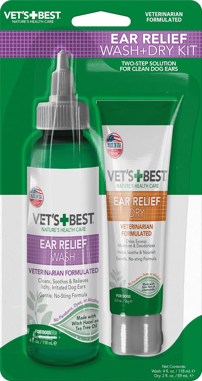 Vets Best Dog Ear Cleaner Wash & Dry Kit