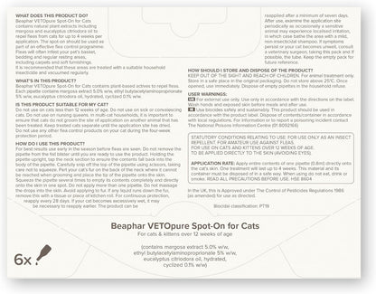 Beaphar VetoPure Cat Spot-On – 24 Week Flea & Tick Treatment, Natural Ingredients