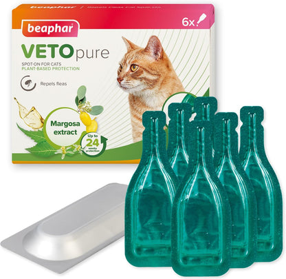 Beaphar VetoPure Cat Spot-On – 24 Week Flea & Tick Treatment, Natural Ingredients