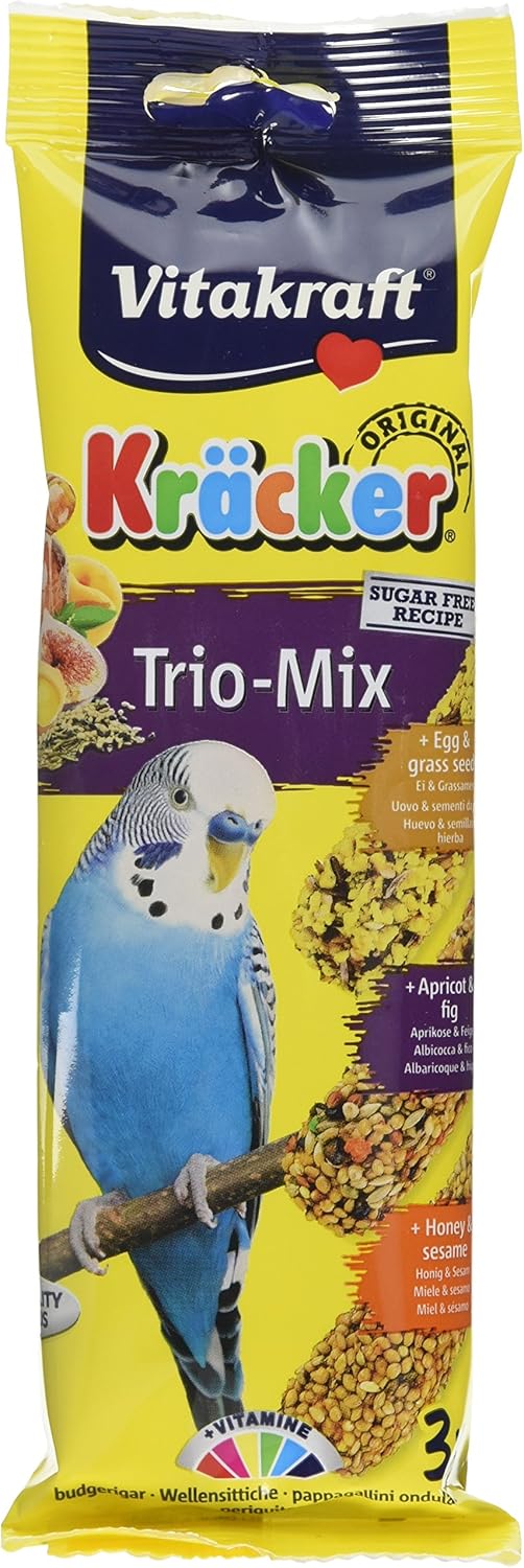 Vitakraft Trio Mix Mixed Variety Budgie Kracker Sticks 3pck 6 Flavours, Case Of 7