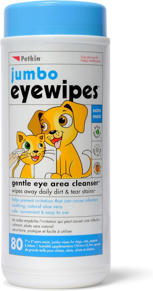 Petkin Eye Wipes for Dogs & Cats – Jumbo 80 Pack | Tear Stain & Discharge Remover
