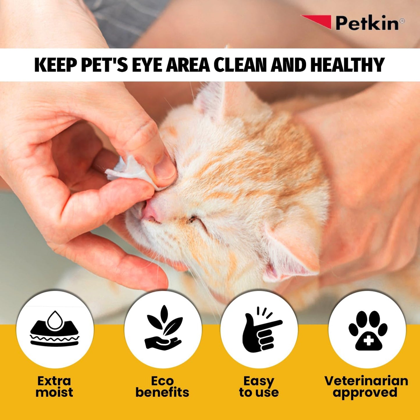 Petkin Eye Wipes for Dogs & Cats – Jumbo 80 Pack | Tear Stain & Discharge Remover