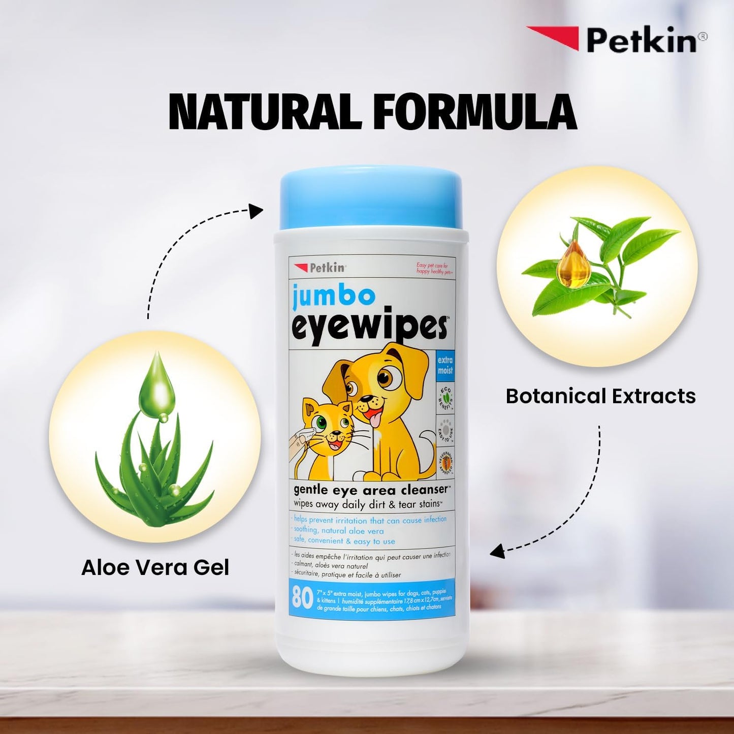 Petkin Eye Wipes for Dogs & Cats – Jumbo 80 Pack | Tear Stain & Discharge Remover