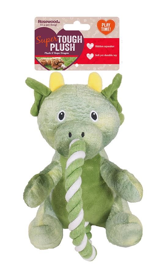 Rosewood Super Tough Plush Green Rope Dragon