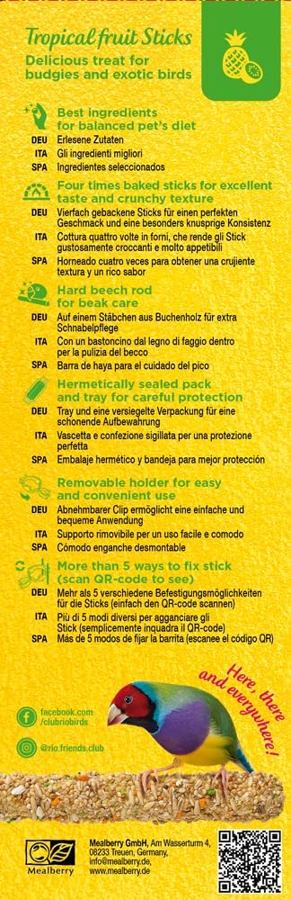 RIO Tropical Fruit Treat Sticks For Small Birds 2 x40g