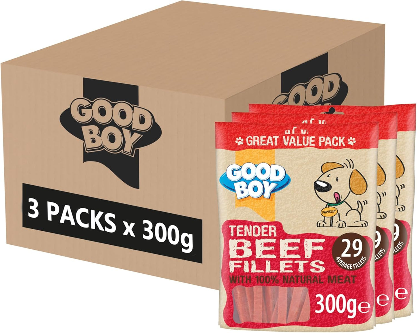 Good Boy Tender Beef Fillet Strips Value Bag 300g