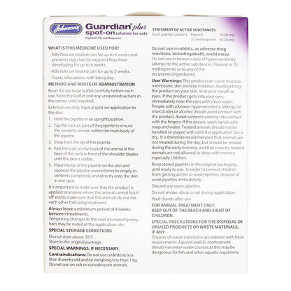 Johnson's Veterinary Guardian Plus Spot-On Solution Flea & Tick Treatment for Cats Over 1kg – 1 Treatment