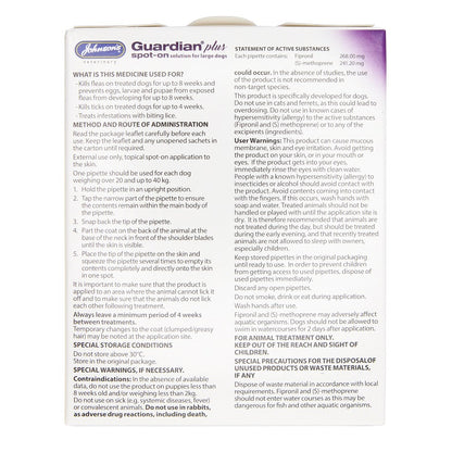 Johnson's Veterinary Guardian Plus Spot-On Solution Flea & Tick Treatment for Large Dogs 20-40kg – 1 Treatment