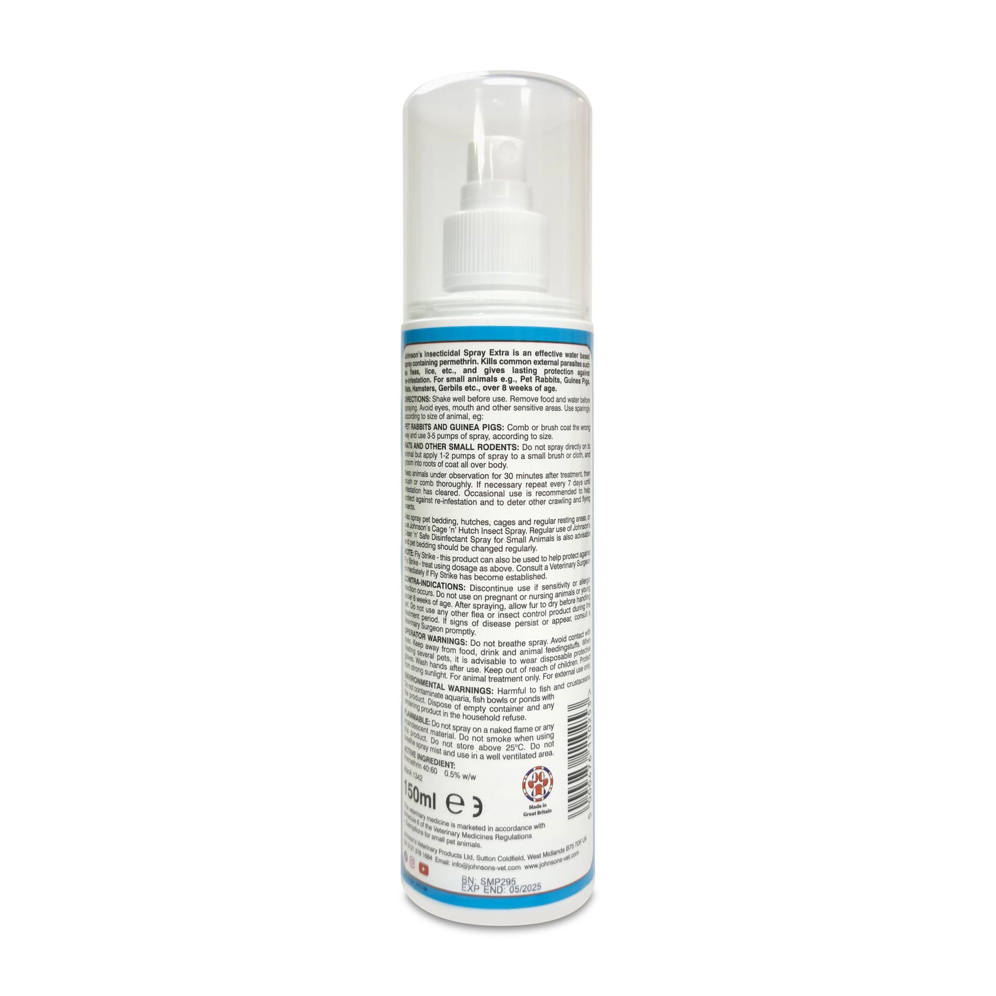 Johnson's Veterinary Insecticidal Spray Extra For Small Animals 150ml