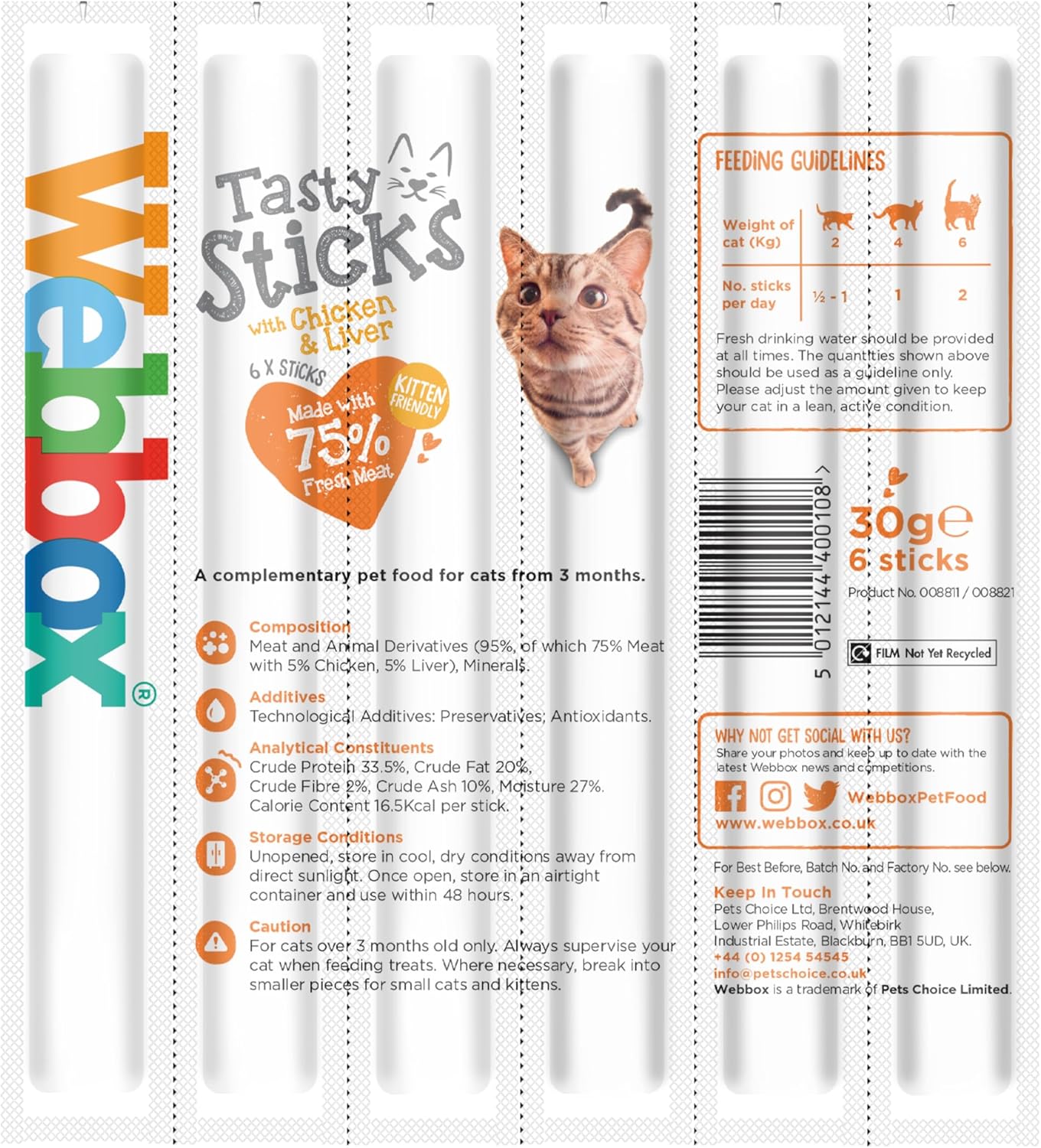 Webbox Cat Treats Tasty Sticks Chicken & Liver 6 Pack