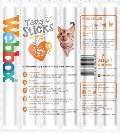 Webbox Cat Treats Tasty Sticks Chicken & Liver 6 Pack
