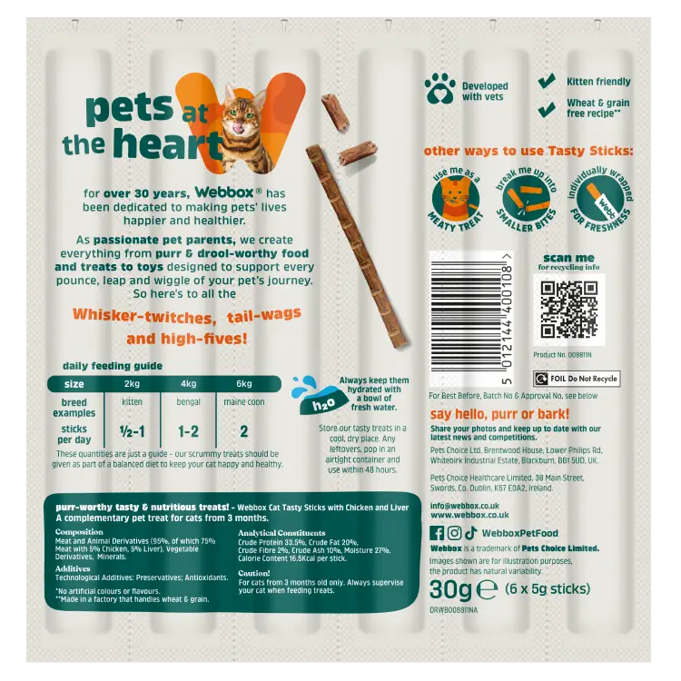 Webbox Cat Treats Tasty Sticks Chicken & Liver 6 Pack