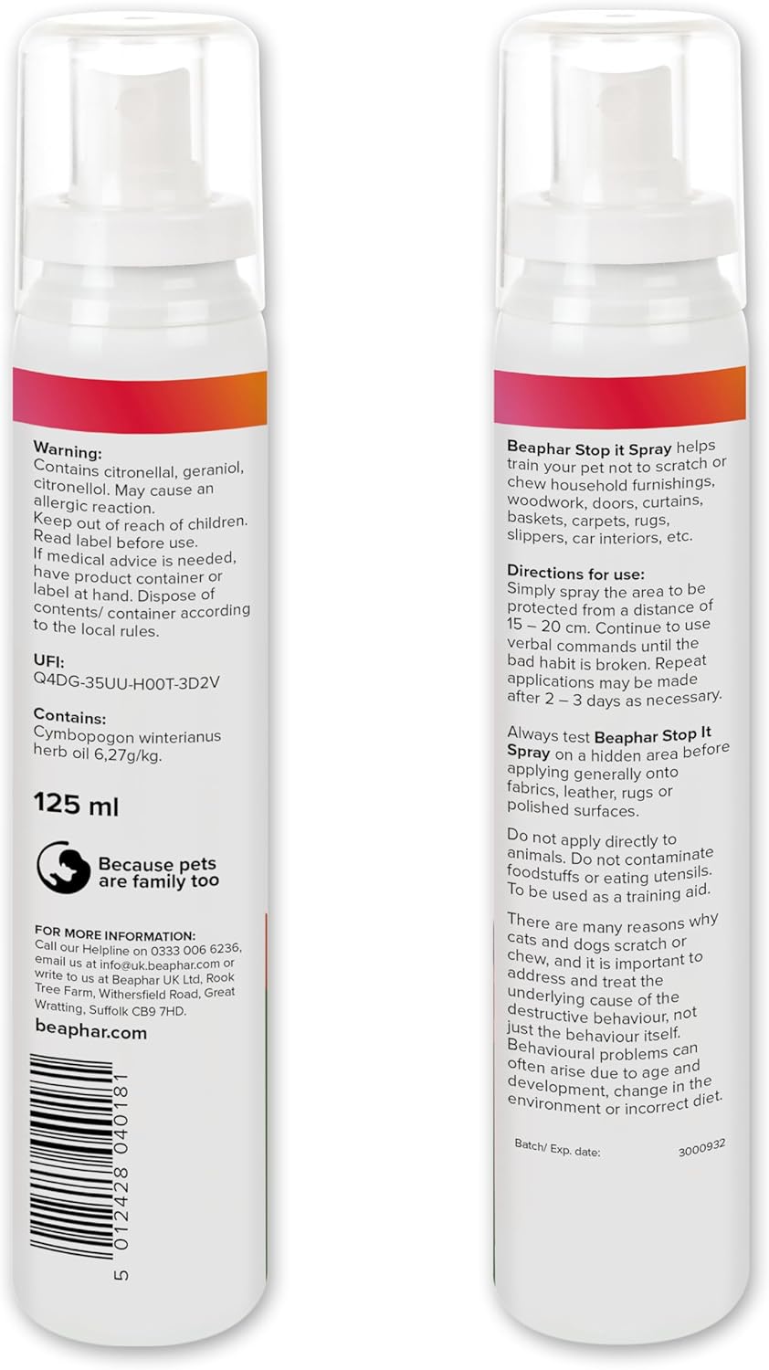 Beaphar Pet Behave Spray 125ml Anti-Chew & Anti-Scratch Training Spray for Cats & Dogs