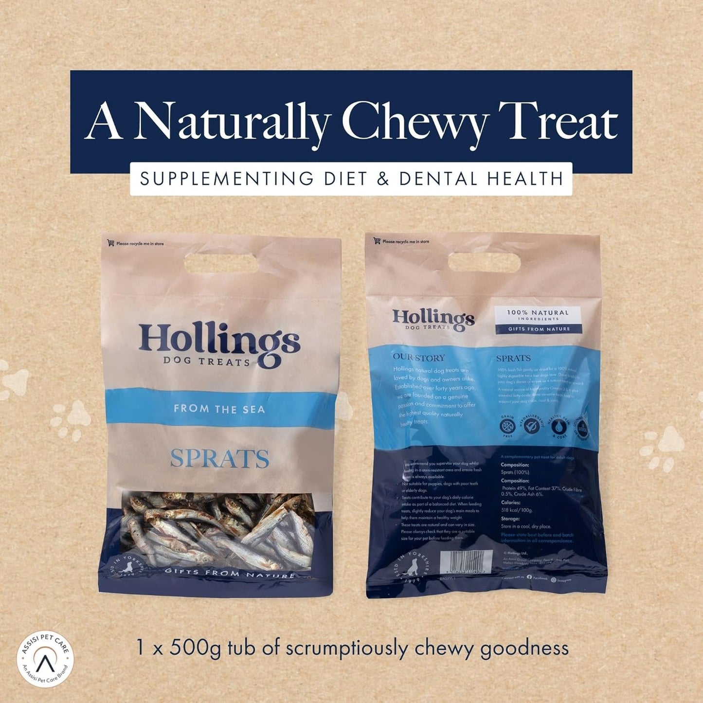 Hollings From The Sea Sprats 500g Tub